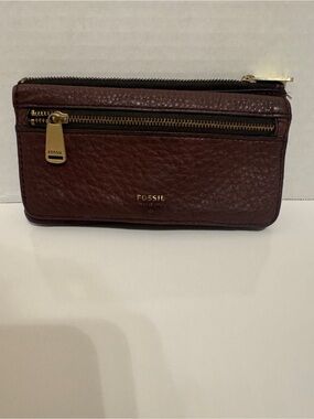 Fossil Brown Pebbled Leather Preston Flap Snap Full Size Wallet
